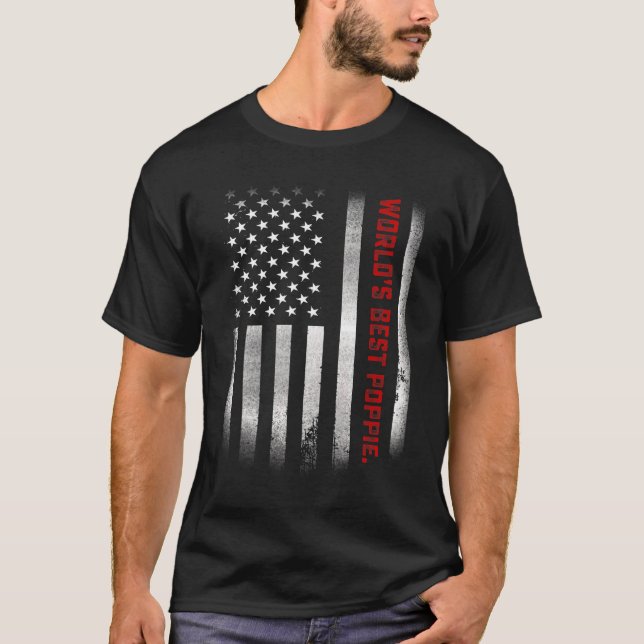Mens Fathers Day   World's Best Poppie Ever Us Fla T-Shirt (Front)