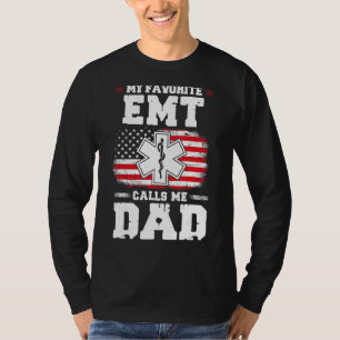Mens Favorite Emt Calls Me Dad Flag Amazing Father T-Shirt