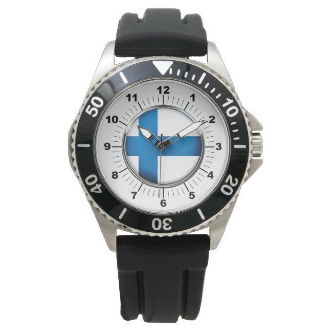 Men's Finland Flag Black Rubber Strap Watch  (Front)