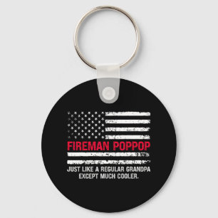 Mens Fireman Pop Pop Usa Flag Proud Firefighter Gr Keychain