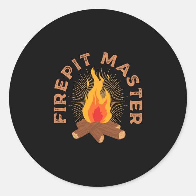 Mens firepit master camping campfire camper fire classic round sticker (Front)