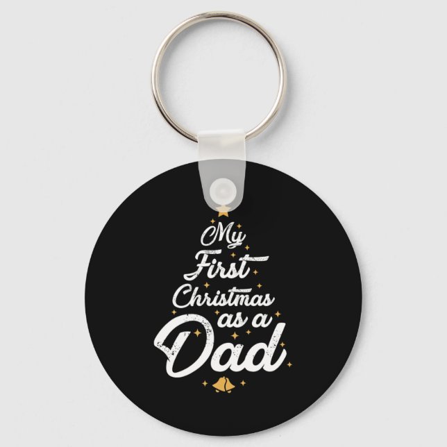Mens First Christmas As Dad Xmas New Daddy Pajamas Keychain (Front)