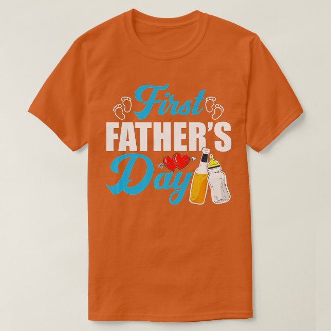 Mens First Fathers Day Beer Baby Bottle Dad Daddy  T-Shirt (Design Front)