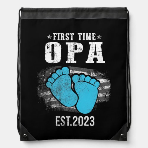 Mens First Time Opa New Opa Est 2023 Fathers Day  Drawstring Bag