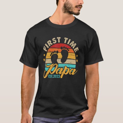 Mens First Time Papa 2023 Fathers Day Promoted To T_Shirt