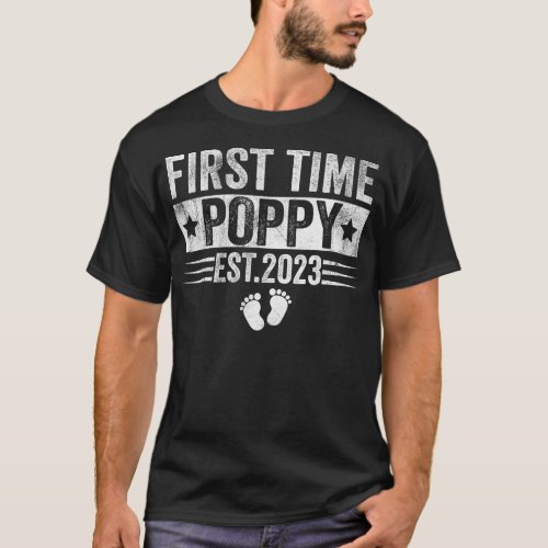 Mens First Time Poppy Est 2023 Shirt Fathers Day 