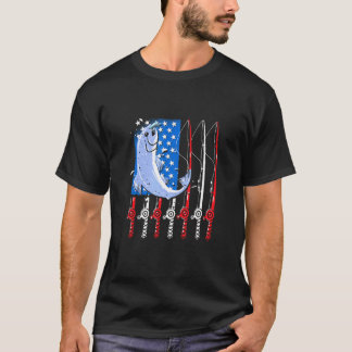 Mens Fishing American Flag Vintage Usa Bass Fisher T-Shirt