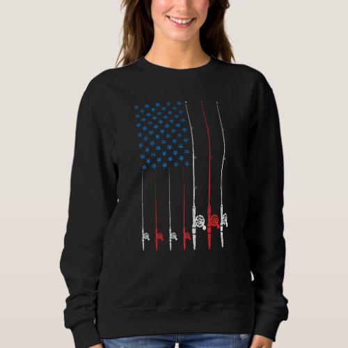 Mens Fishing Patriotic Usa American Flag Retro 4th Sweatshirt