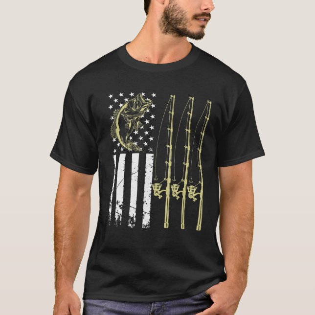Mens Fishing US Camouflage USA Flag Bass Fish, Fis T-Shirt (Front)