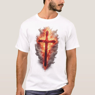 Men's Flaming Christian Cross Tee Shirt