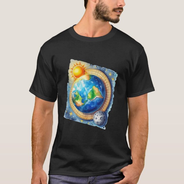 Mens Flat Earth Society Funny Conspiracy Space Glo T-Shirt (Front)