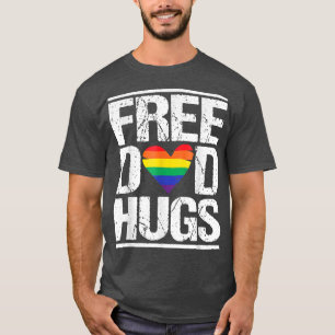 Mens Free Dad Hugs LGBT Pride Rainbow Heart Stepfa T-Shirt