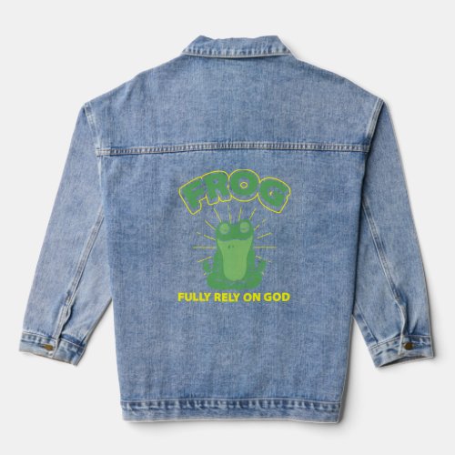 Mens Frog Fully Rely On God Humorous Frog Saying F Denim Jacket