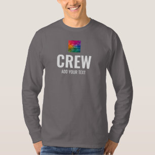 Mens Front Back Design Print Long Sleeve Crew T-Shirt