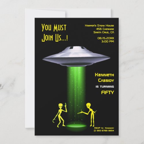 Mens Funny 40th 50th 60th Birthday UFO Alien  Invitation