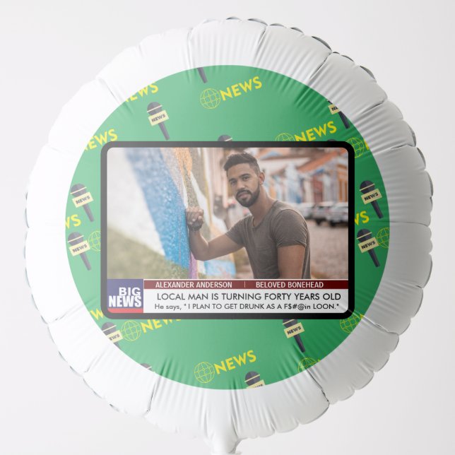 Mens Funny 40th Birthday TV News 50th 60th  Balloon (Front)