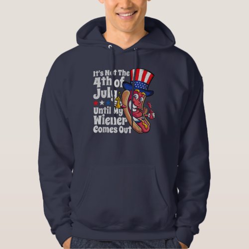 Mens Funny 4th of July Hotdog Wiener Comes Out Hoodie