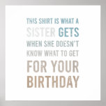 Mens Funny Birthday Gift Brother From Sister Poster<br><div class="desc">Mens Funny Birthday Gift Brother From Sister</div>