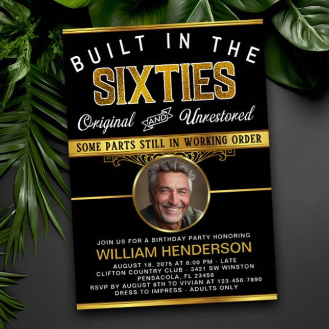 Mens Funny Birthday Party Built in the 60's Invitation (Creator Uploaded)