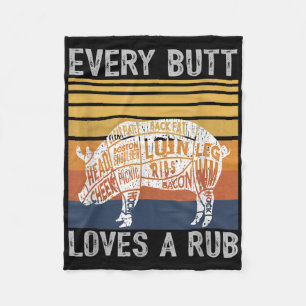 Mens Funny Butt Loves Rub Meat Bbq Smoker Smoking  Fleece Blanket