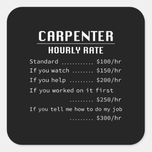 Mens Funny Carpenter Hourly Rate Gift Architects Square Sticker