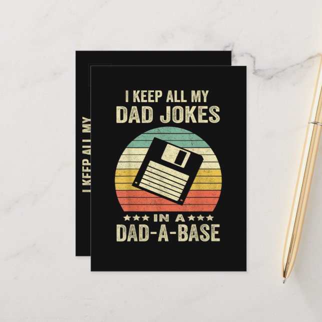 Mens Funny dad Jokes in dad-a-Base Announcement Postcard (Front/Back In Situ)