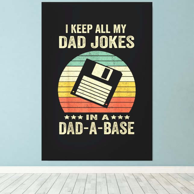 Mens Funny dad Jokes in dad-a-Base Canvas Print (Insitu(Wood Floor))