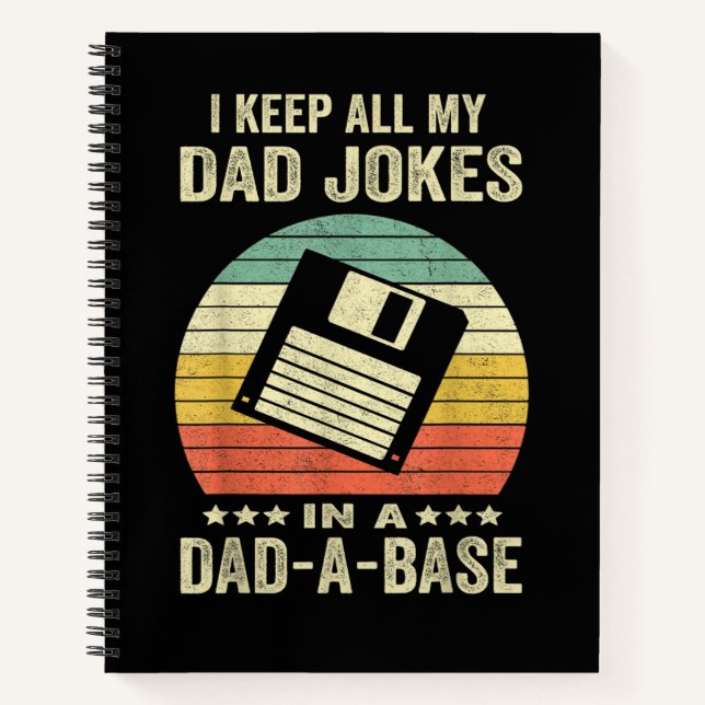 Mens Funny dad Jokes in dad-a-Base Notebook (Front)