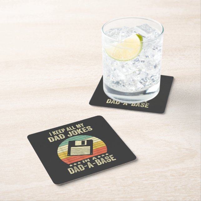 Mens Funny dad Jokes in dad-a-Base Square Paper Coaster (Insitu)