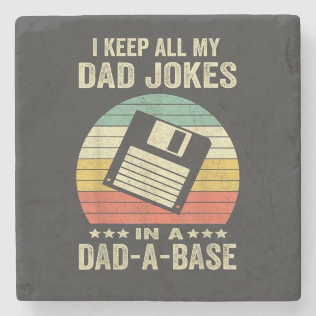 Mens Funny dad Jokes in dad-a-Base Stone Coaster (Front)