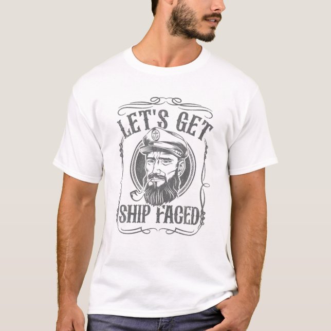 Mens Funny Lets Get Ship Faced Pontoon Captain Fat T-Shirt (Front)