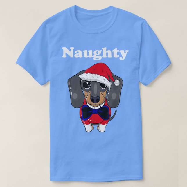 Mens Funny Naughty Christmas Dachshund Funny Wiene T-Shirt (Design Front)