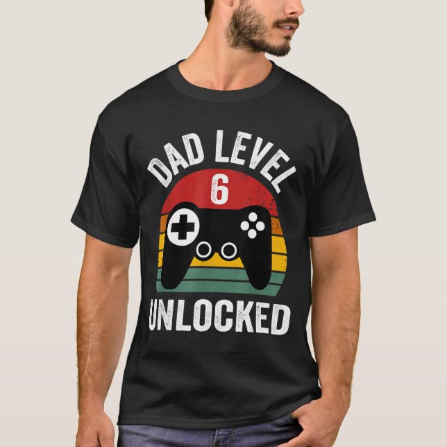 Mens Funny New Dad Shirt Dad Level 6 Unlocked For  (Front)
