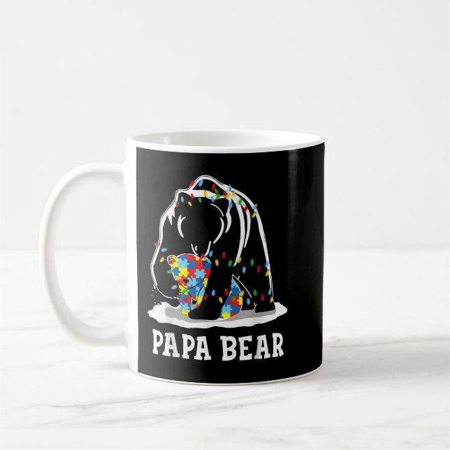 Mens Funny Papa Bear Autism Awareness Autism Match Coffee Mug (Left)