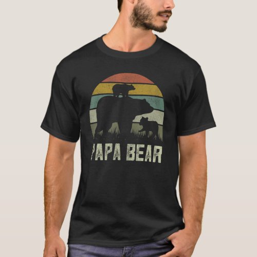 Mens Funny Papa Bear  Cub 2 Kids Fathers Day Grand T_Shirt