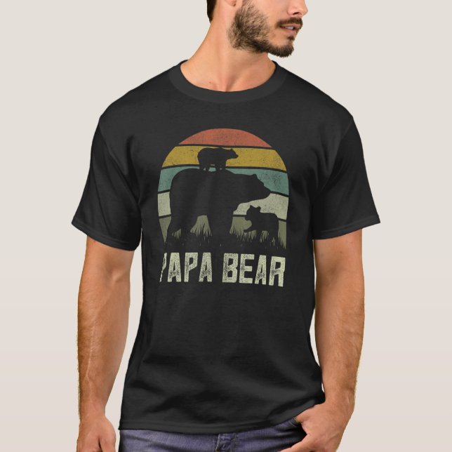 Mens Funny Papa Bear  Cub 2 Kids Fathers Day Grand T-Shirt (Front)