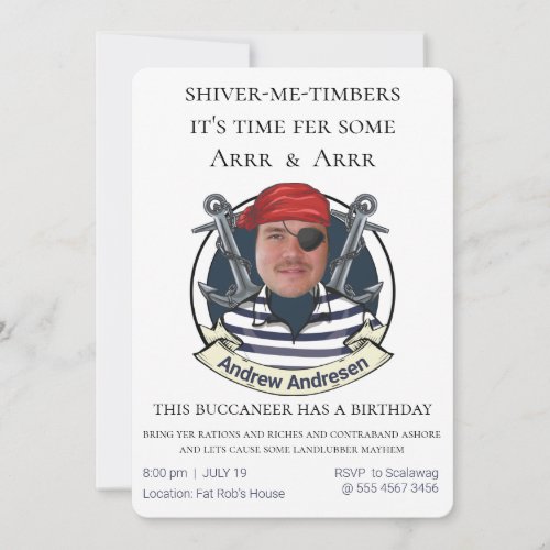 Mens Funny Pirate Birthday Add your Face Fun Fab Invitation