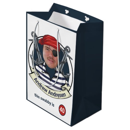 Mens Funny Pirate Birthday Add your Face Fun Fab Medium Gift Bag