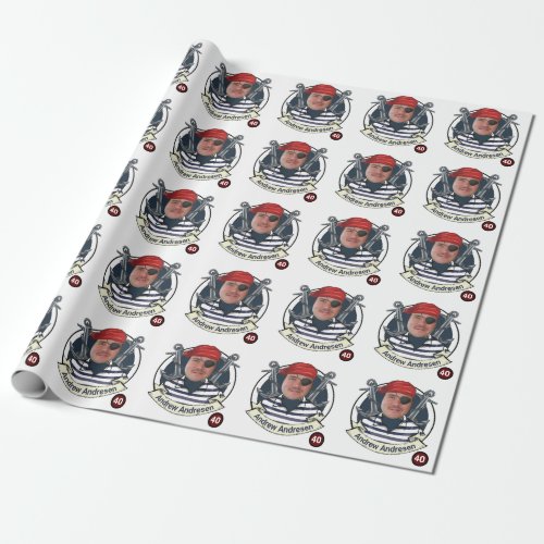 Mens Funny Pirate Birthday Add your Face Fun Fab Wrapping Paper