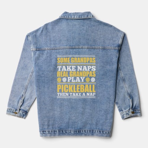 Mens Funny Real Grandpas Play Pickleball Premium  Denim Jacket