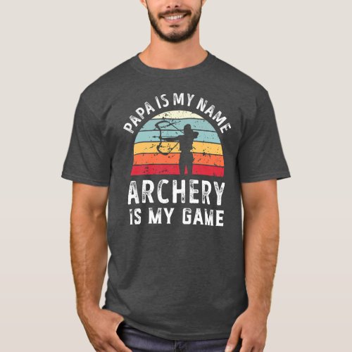 Mens Funny Retro Papa Archery is my Game Sunset T_Shirt