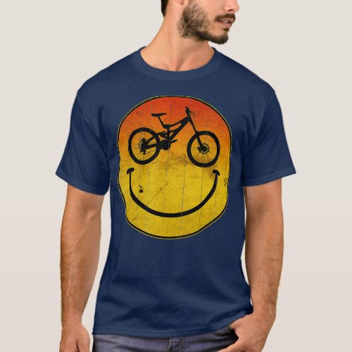 Mens Funny Smiling Face Mountain Bike Retro Sunset T_Shirt