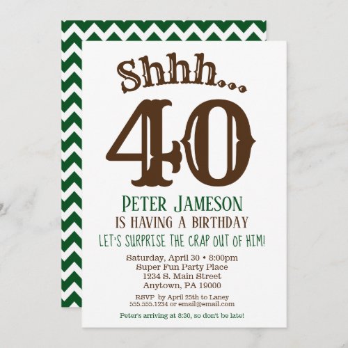 Mens Funny Surprise Party Invitation Brown Green