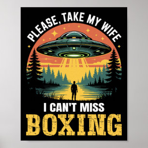 Mens Funny Ufo Boxing Joke Alien Abduction Retro  Poster