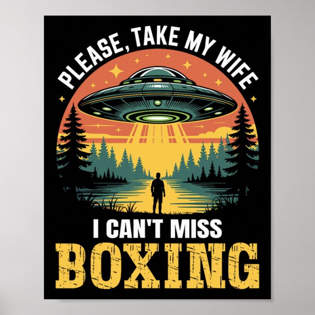 Mens Funny Ufo Boxing Joke Alien Abduction Retro  Poster (Front)
