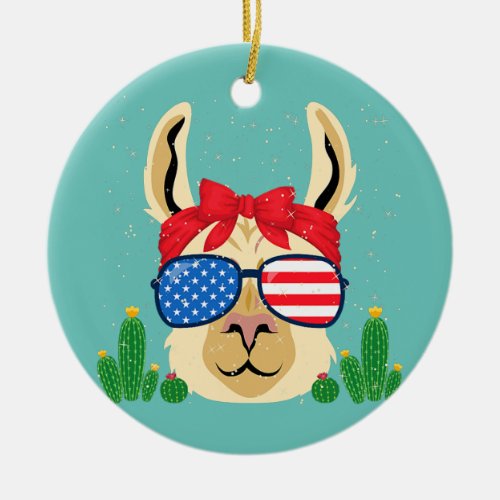 Mens Funny USA Patriotic Llama Animal Cactus Ceramic Ornament