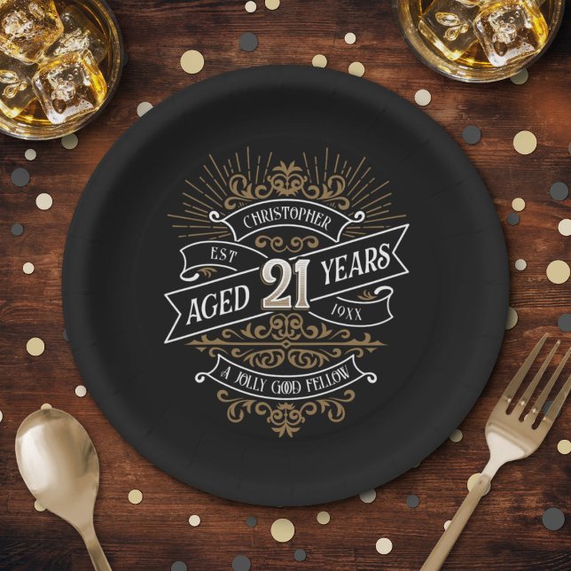Mens Funny Whiskey 21st Birthday Paper Plates (Creator Uploaded)