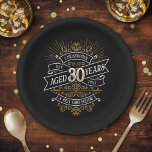 Mens Funny Whiskey 30th Birthday Paper Plates<br><div class="desc">Celebrate the big 3-0 with style and humor with this vintage whiskey label-inspired birthday design. The black, gold, and white typography is ornate and elegant, giving it a classic retro vintage feel. Perfect for man (or woman!) in your life who loves their scotch, spirits, bourbon, and other liquor drinks. Features...</div>