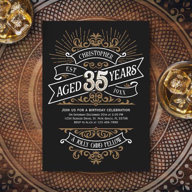 Mens Funny Whiskey 35th Birthday Invitation (Creator Uploaded)