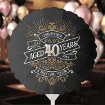 Mens Funny Whiskey 40th Birthday Balloon<br><div class="desc">Celebrate the big 4-0 with style and humor with this vintage whiskey label-inspired birthday design. The black, gold, and white typography is ornate and elegant, giving it a classic retro vintage feel. Perfect for man (or woman!) in your life who loves their scotch, spirits, bourbon, and other liquor drinks. Features...</div>